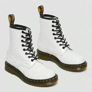 Dr Martens 1460 White Patent Leather Lace Up Combat Boots Women US L 7